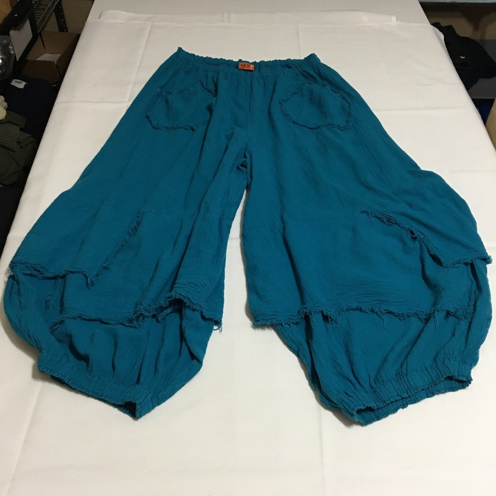 Oh My Gauze Harem Pants Womens Size 1 (S/M) Blue Cotton Elastic Waist